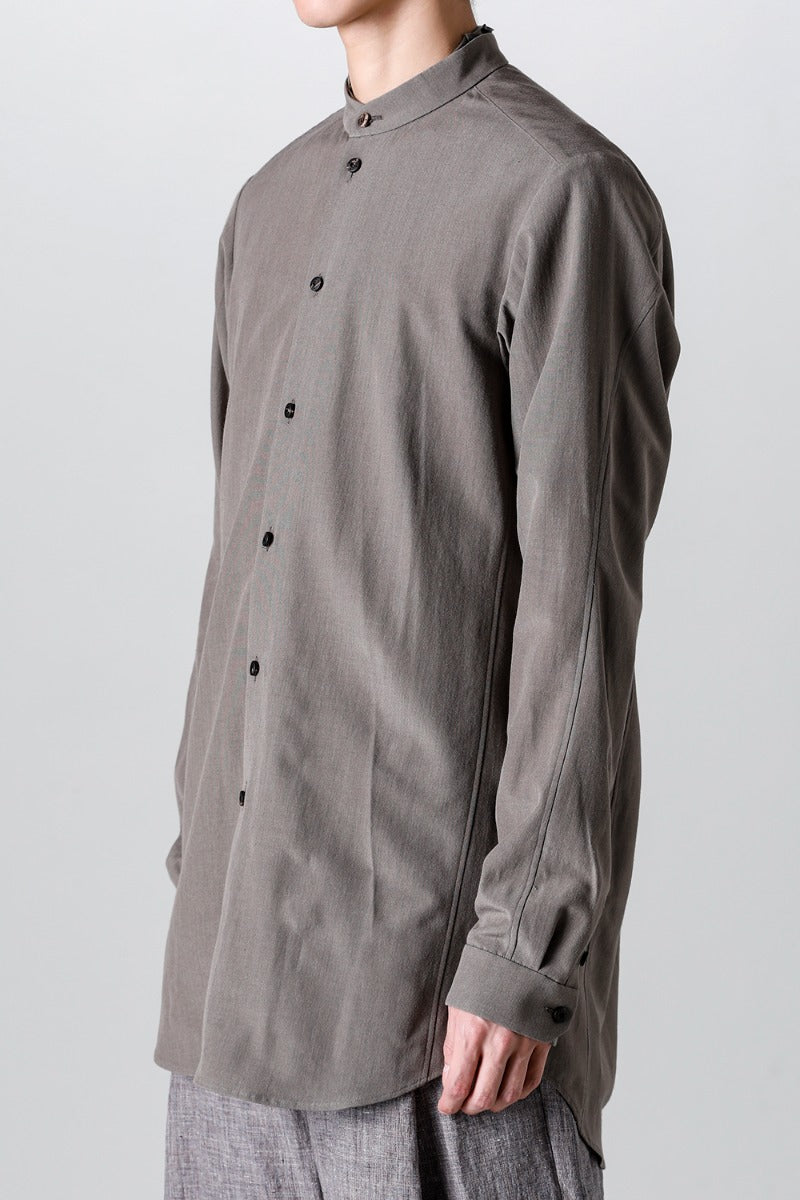 マオカラー ロングシャツ コットン/ シルク/ビスコース "マッドグレー”