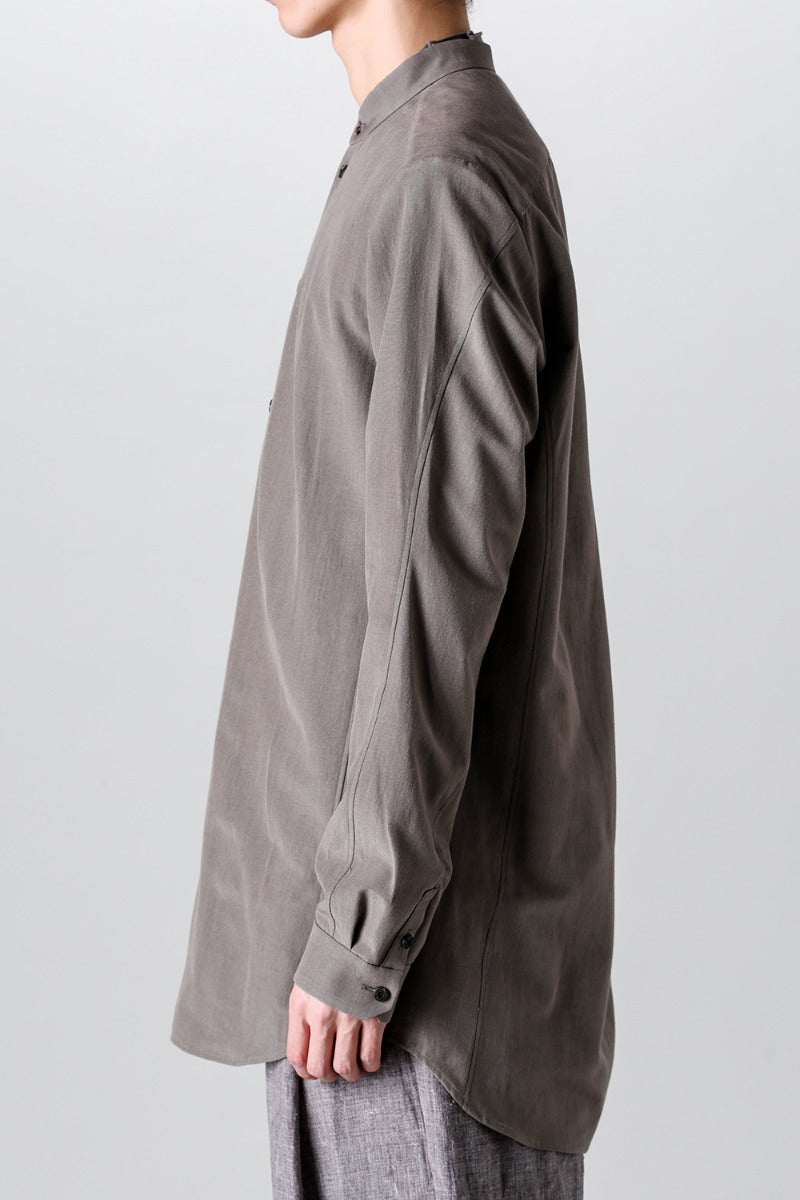 マオカラー ロングシャツ コットン/ シルク/ビスコース "マッドグレー”