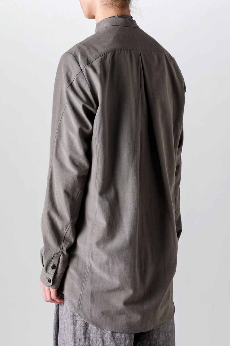 マオカラー ロングシャツ コットン/ シルク/ビスコース "マッドグレー”