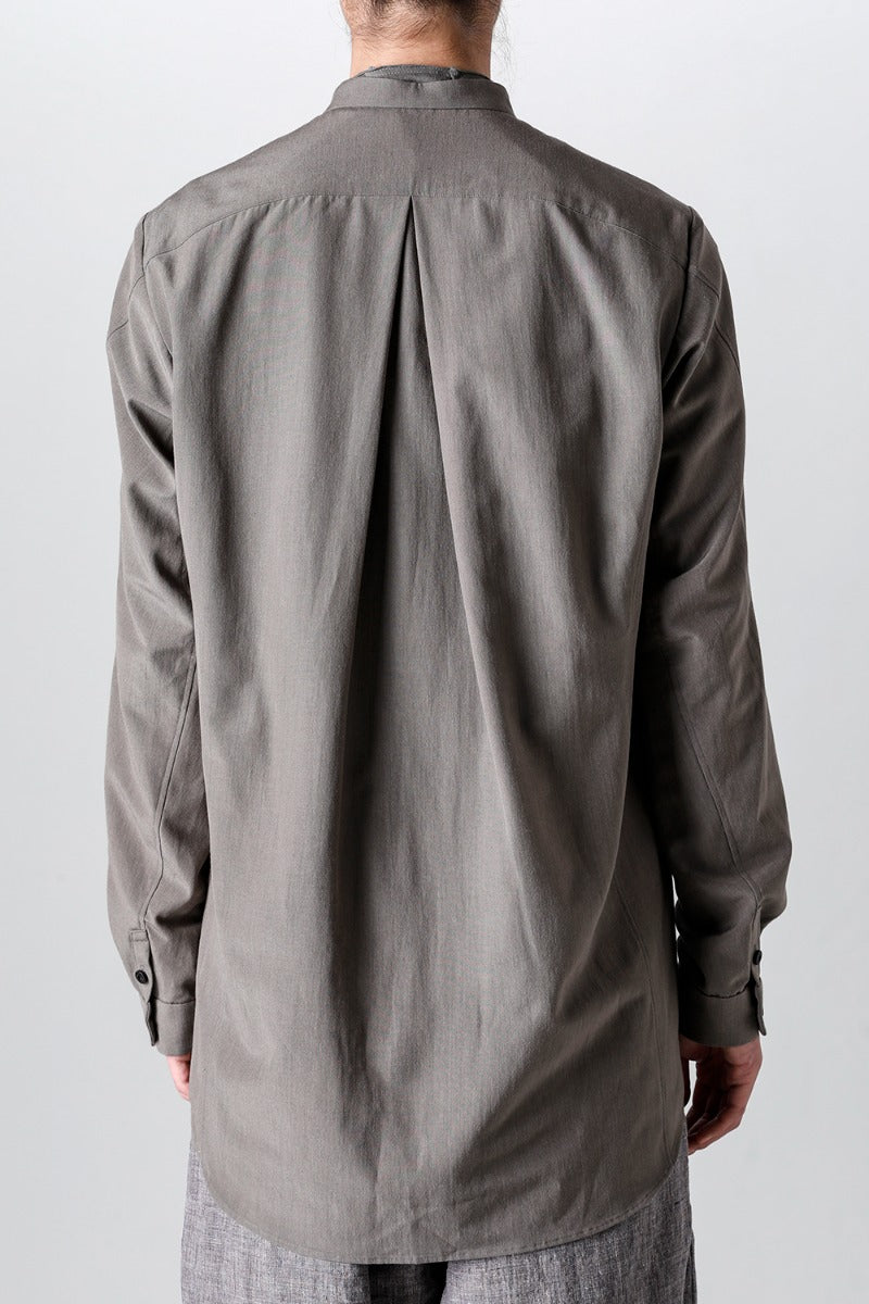 マオカラー ロングシャツ コットン/ シルク/ビスコース "マッドグレー”
