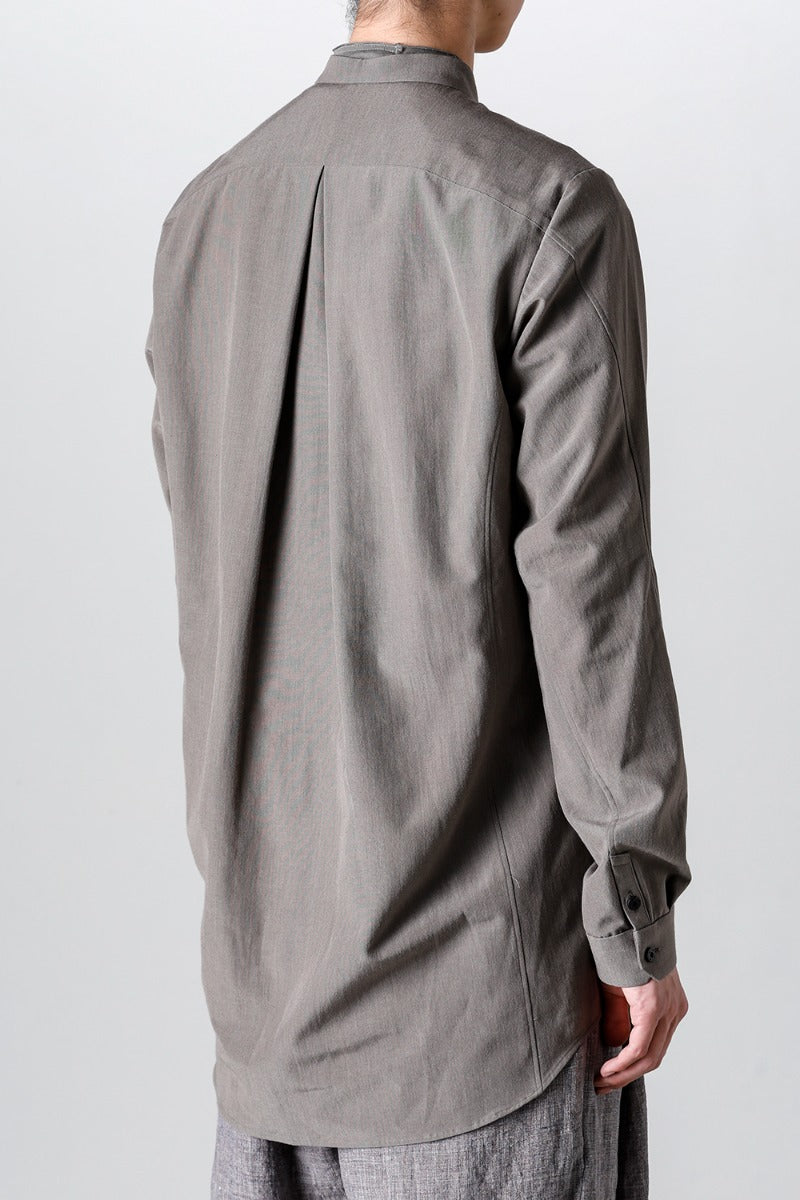 マオカラー ロングシャツ コットン/ シルク/ビスコース "マッドグレー”