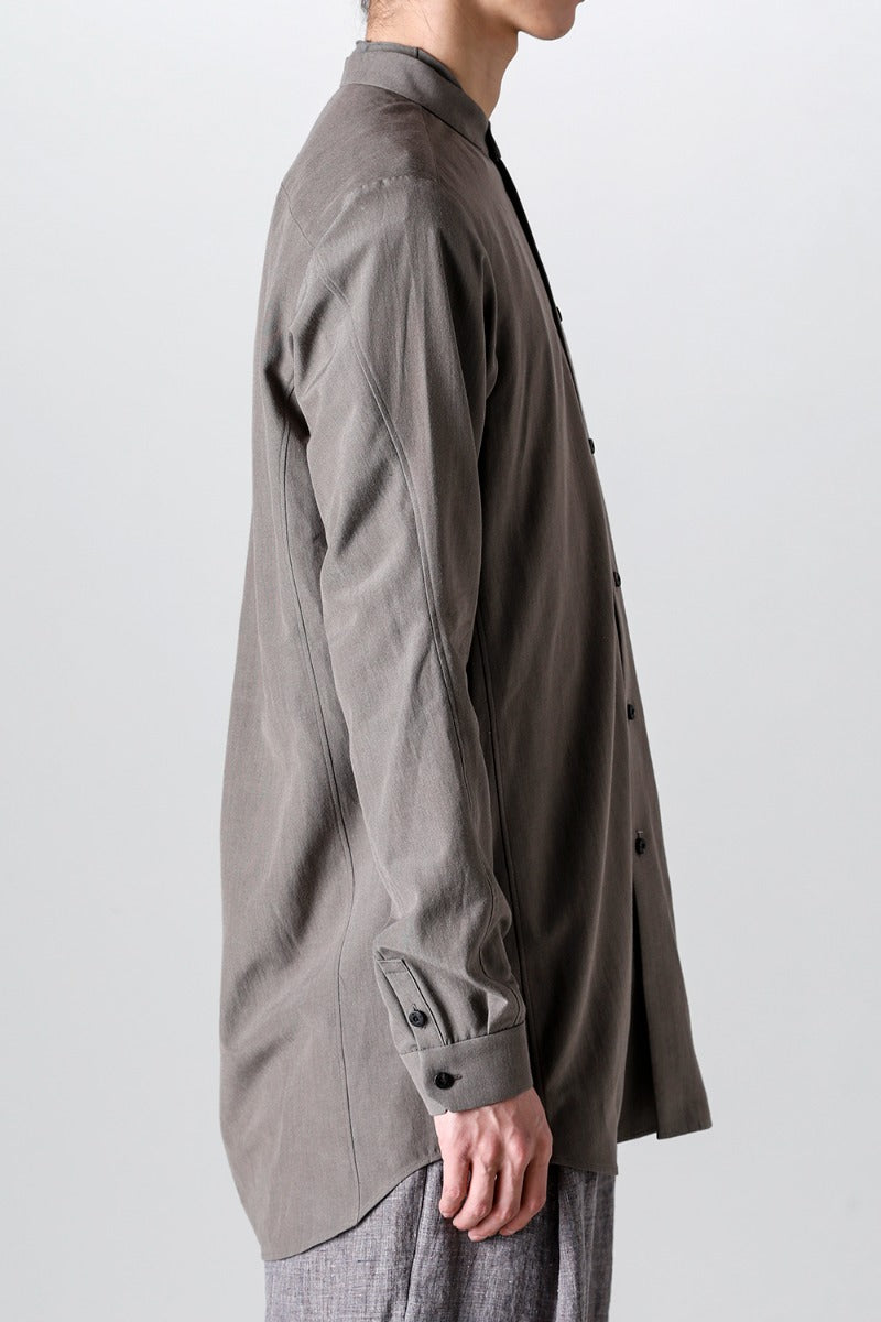 マオカラー ロングシャツ コットン/ シルク/ビスコース "マッドグレー”