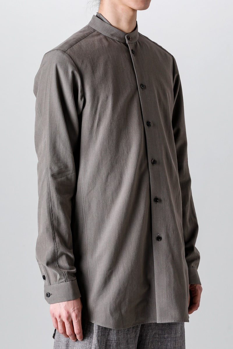 マオカラー ロングシャツ コットン/ シルク/ビスコース "マッドグレー”