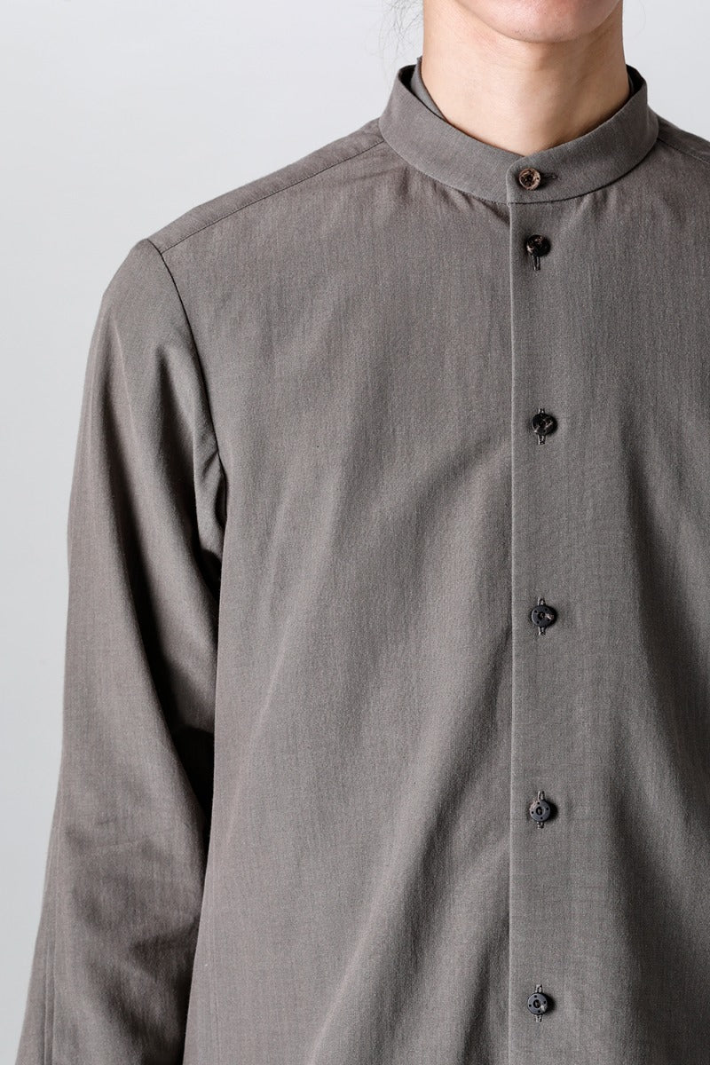 マオカラー ロングシャツ コットン/ シルク/ビスコース "マッドグレー”