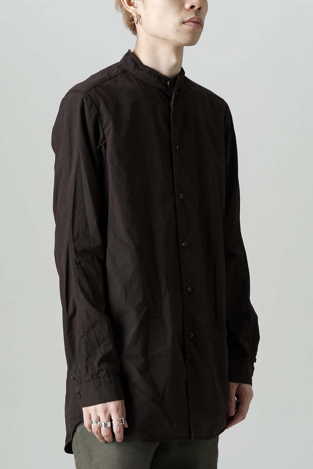 マオカラーシャツ 120/2 フィンクスコットン ラヴァストーン