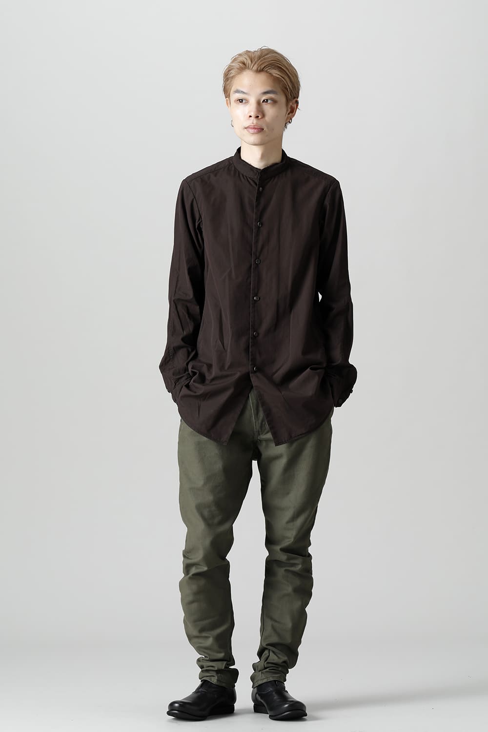 マオカラーシャツ 120/2 フィンクスコットン ラヴァストーン