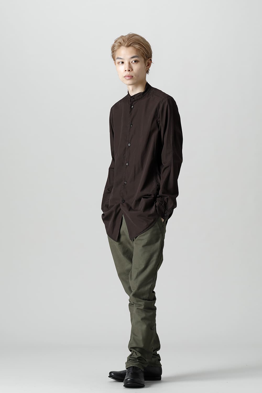 マオカラーシャツ 120/2 フィンクスコットン ラヴァストーン