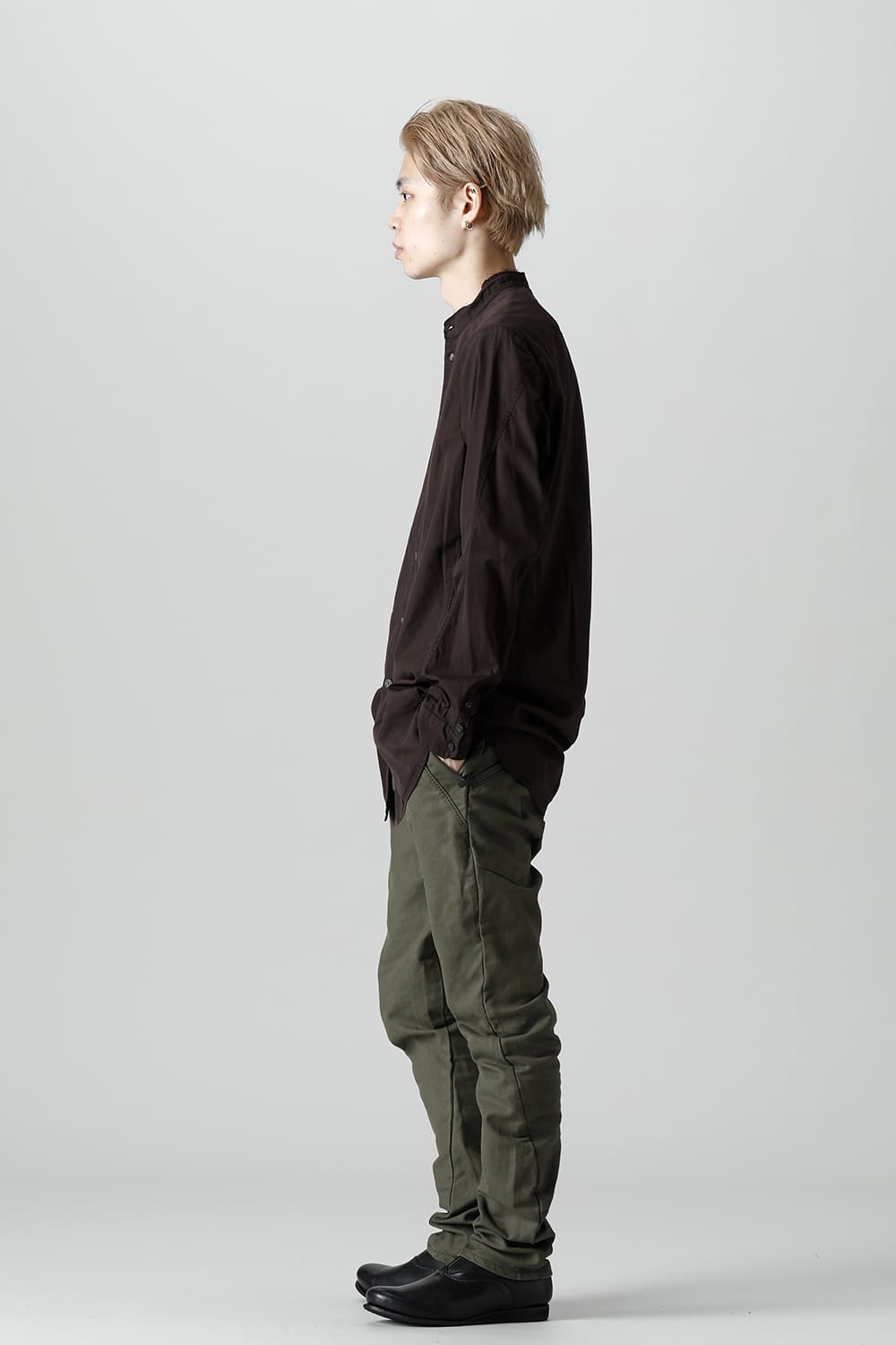 マオカラーシャツ 120/2 フィンクスコットン ラヴァストーン