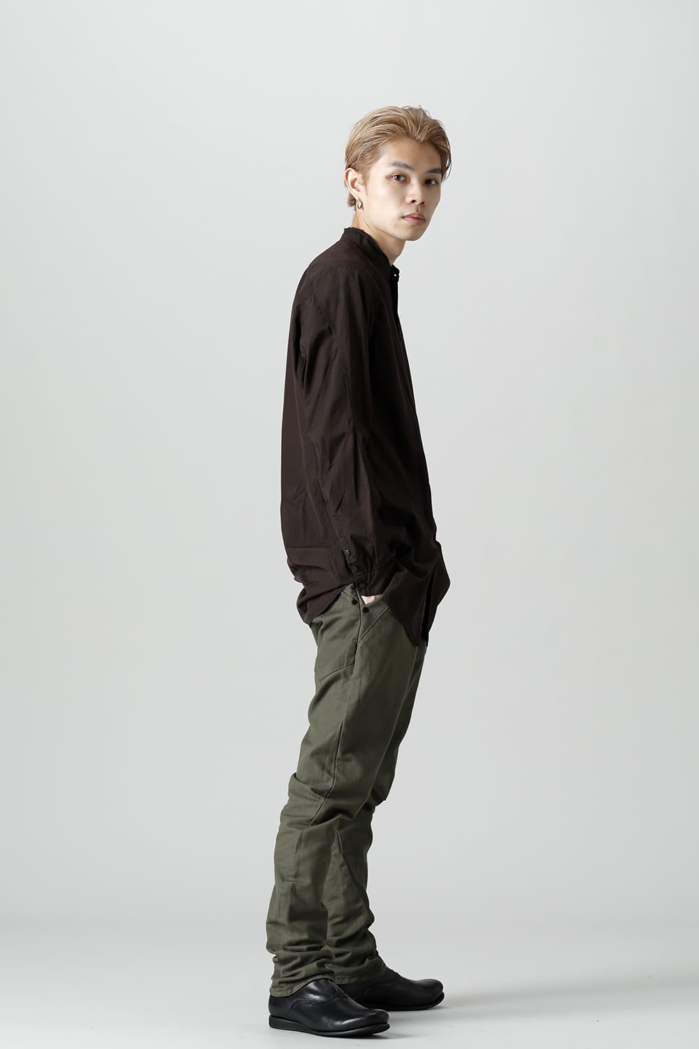 マオカラーシャツ 120/2 フィンクスコットン ラヴァストーン