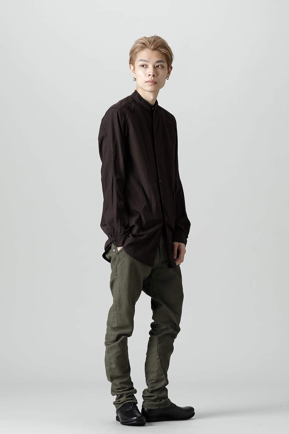 マオカラーシャツ 120/2 フィンクスコットン ラヴァストーン