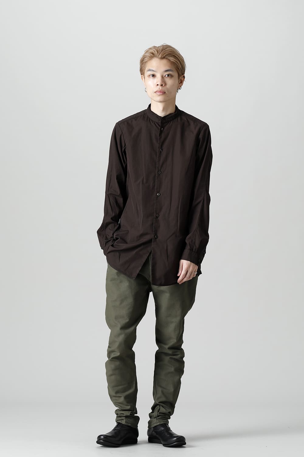 マオカラーシャツ 120/2 フィンクスコットン ラヴァストーン