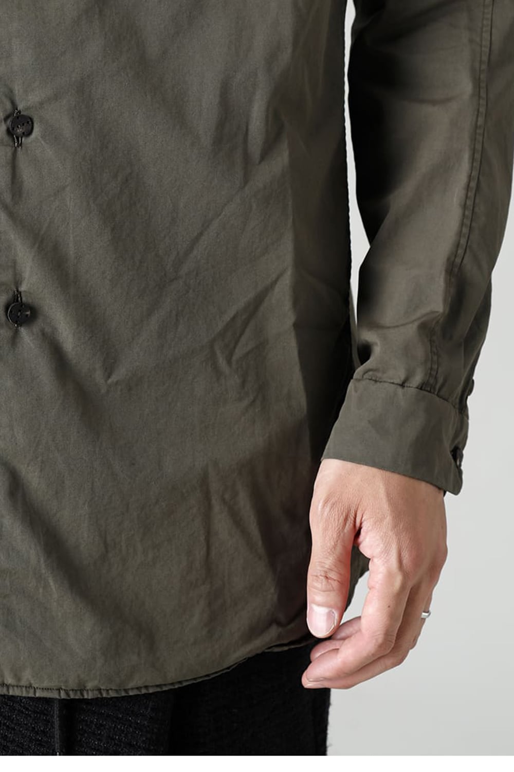 マオカラーシャツ 120/2 フィンクスコットン ダークオリーブ