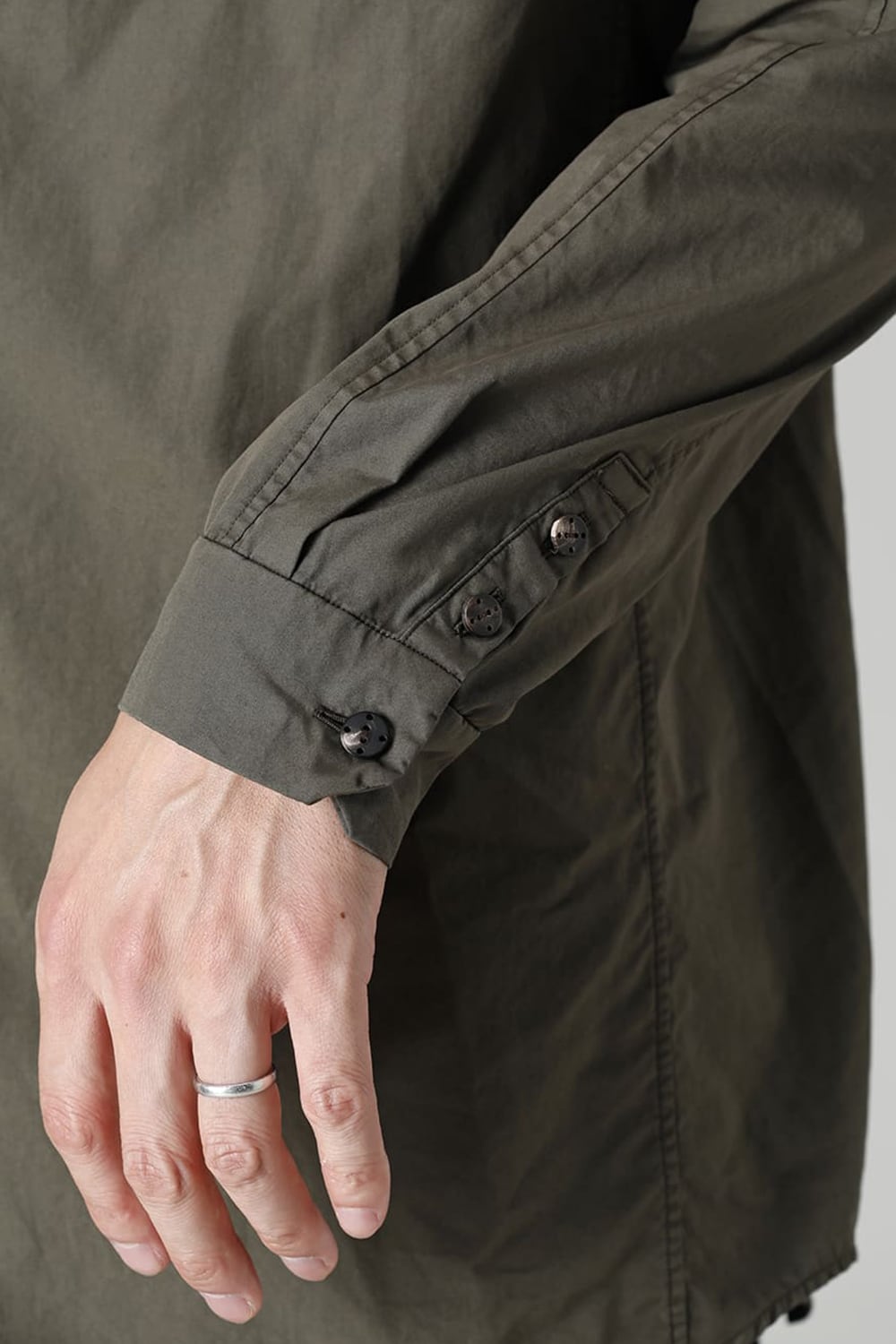 マオカラーシャツ 120/2 フィンクスコットン ダークオリーブ