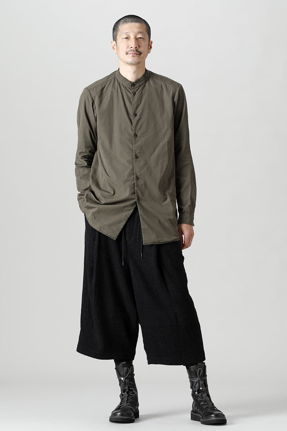 マオカラーシャツ 120/2 フィンクスコットン ダークオリーブ