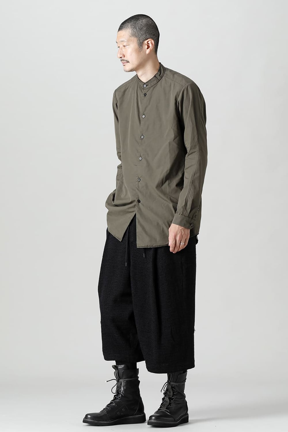 マオカラーシャツ 120/2 フィンクスコットン ダークオリーブ