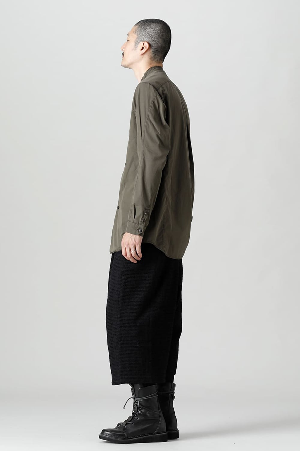 マオカラーシャツ 120/2 フィンクスコットン ダークオリーブ