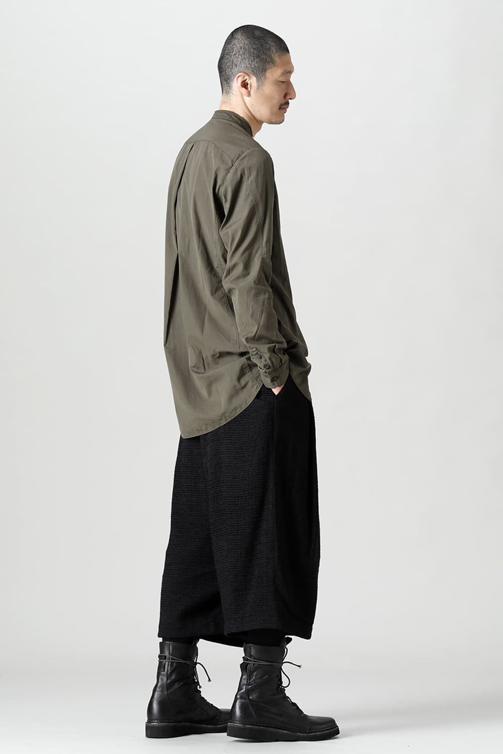 マオカラーシャツ 120/2 フィンクスコットン ダークオリーブ