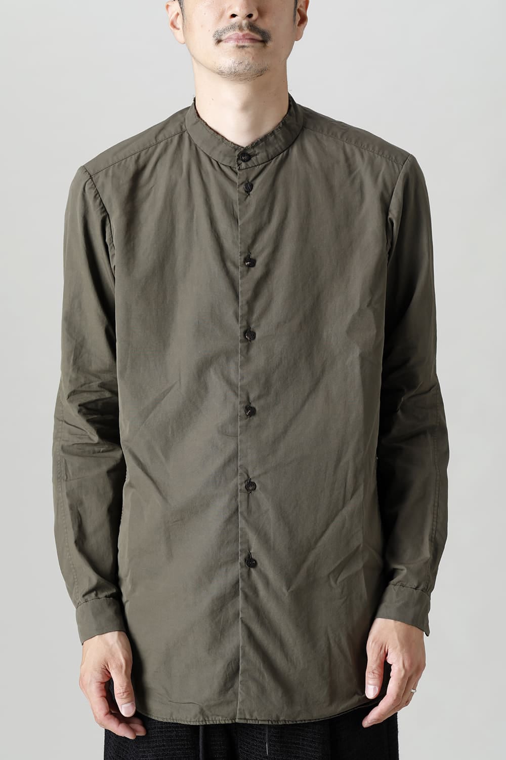 マオカラーシャツ 120/2 フィンクスコットン ダークオリーブ