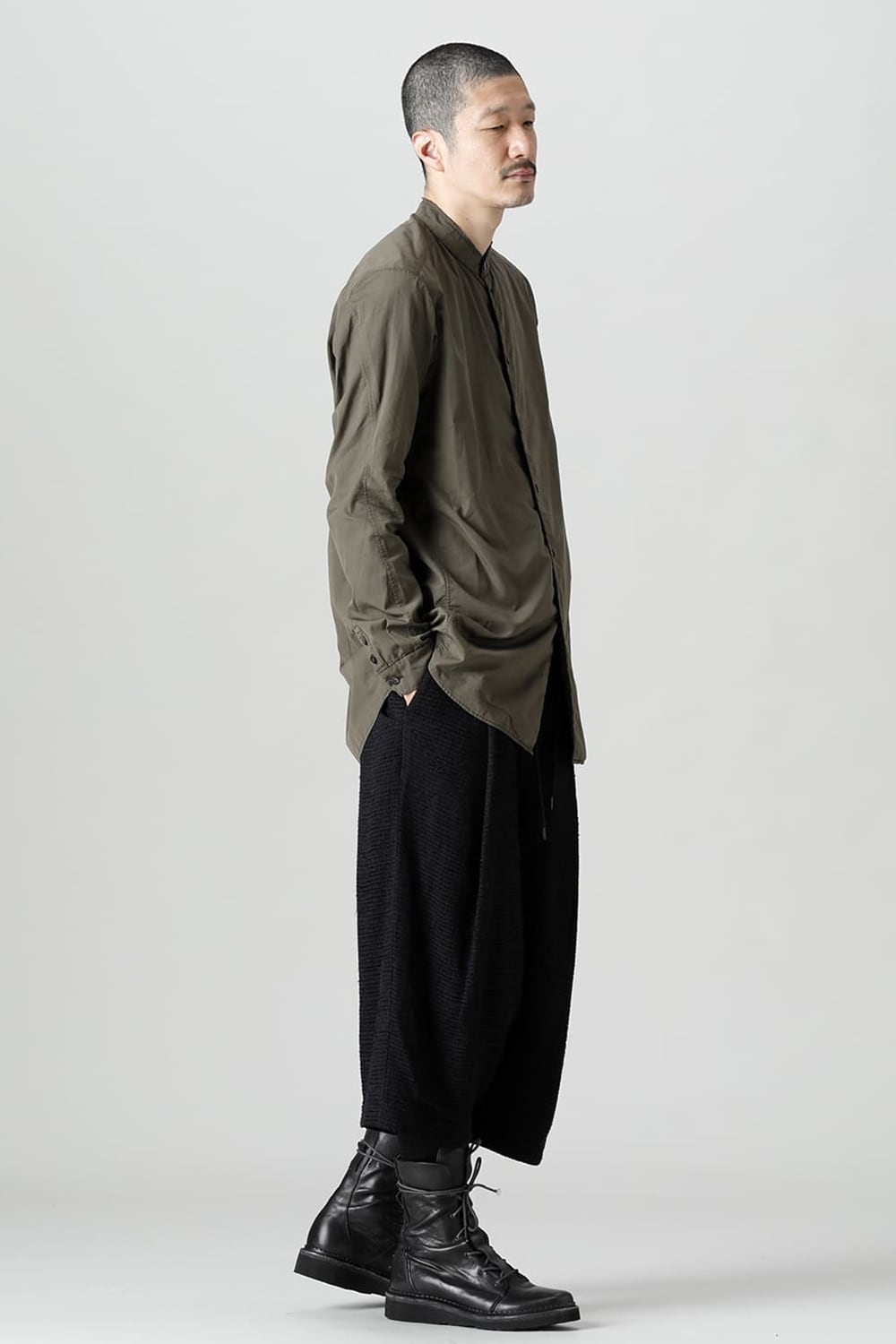 マオカラーシャツ 120/2 フィンクスコットン ダークオリーブ