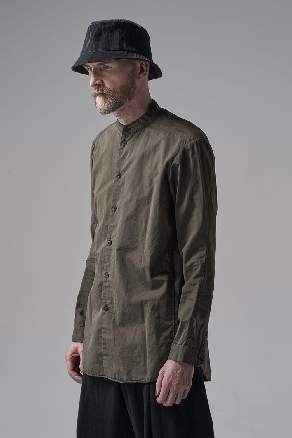 マオカラーシャツ 120/2 フィンクスコットン ダークオリーブ