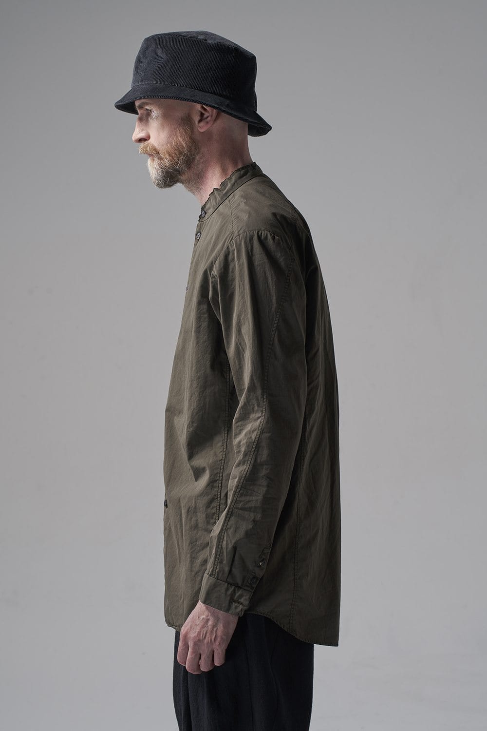 マオカラーシャツ 120/2 フィンクスコットン ダークオリーブ