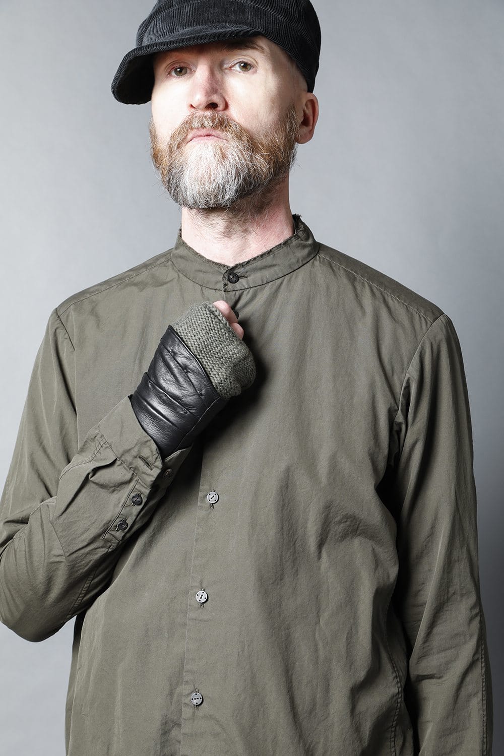 マオカラーシャツ 120/2 フィンクスコットン ダークオリーブ