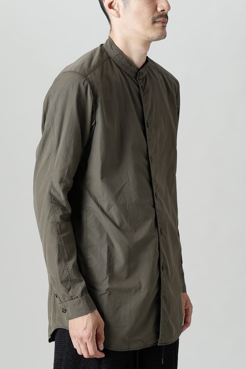 マオカラーシャツ 120/2 フィンクスコットン ダークオリーブ