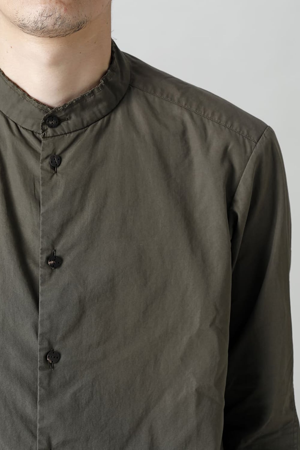 マオカラーシャツ 120/2 フィンクスコットン ダークオリーブ