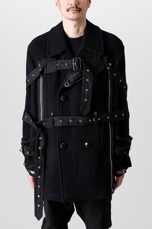 Music Staff Strapped Blanket Pea Coat