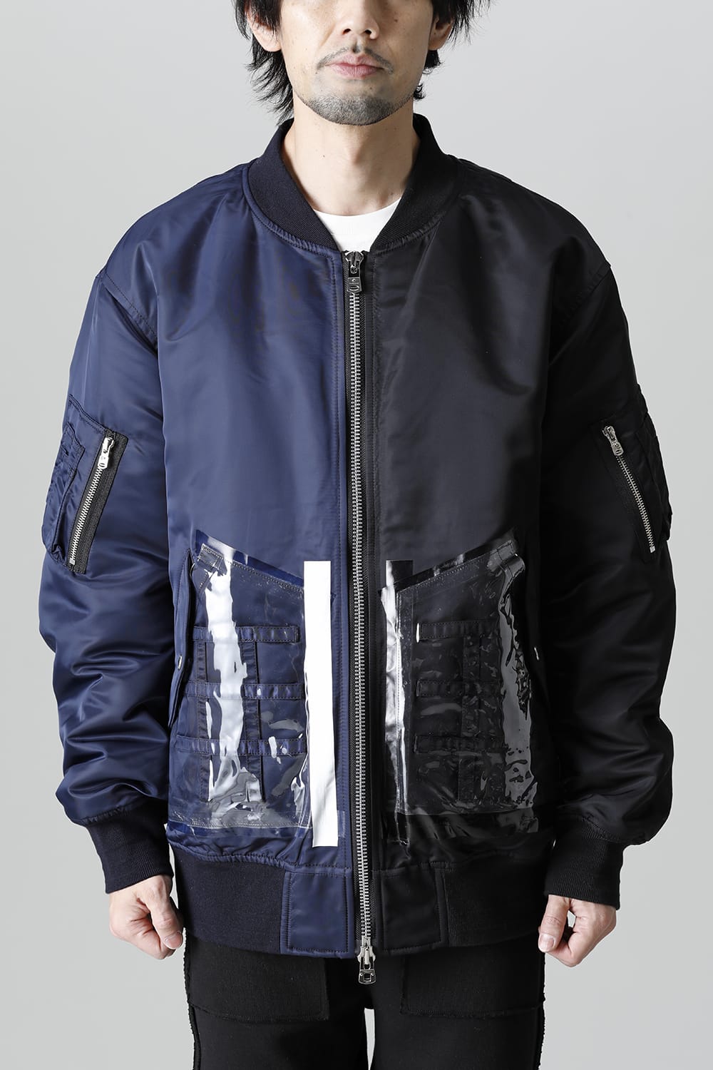 Oversized Two-tone Flight jacket. Black × Navy