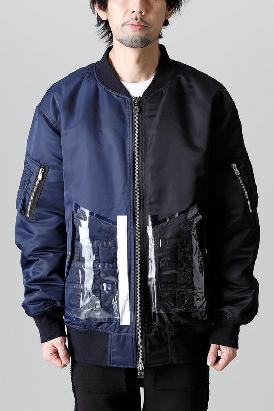 Oversized Two-tone Flight jacket. Black × Navy
