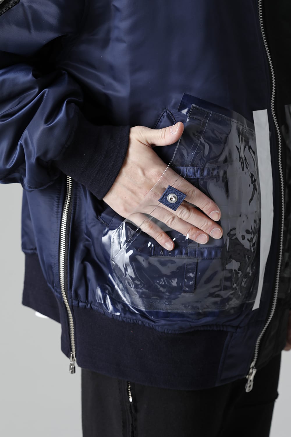 Oversized Two-tone Flight jacket. Black × Navy