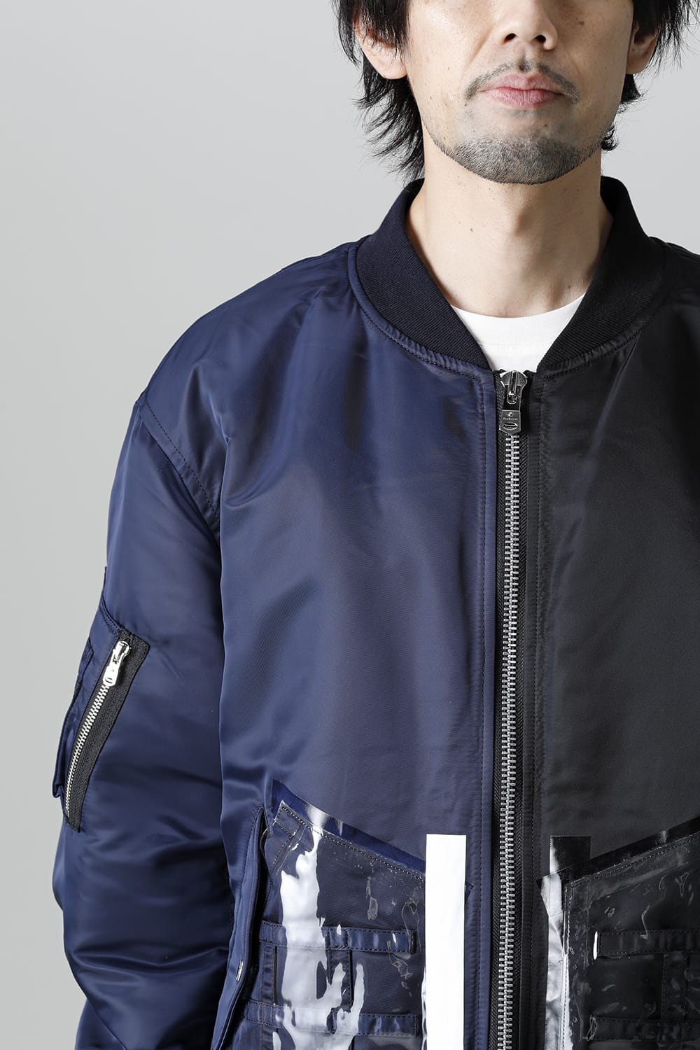 Oversized Two-tone Flight jacket. Black × Navy