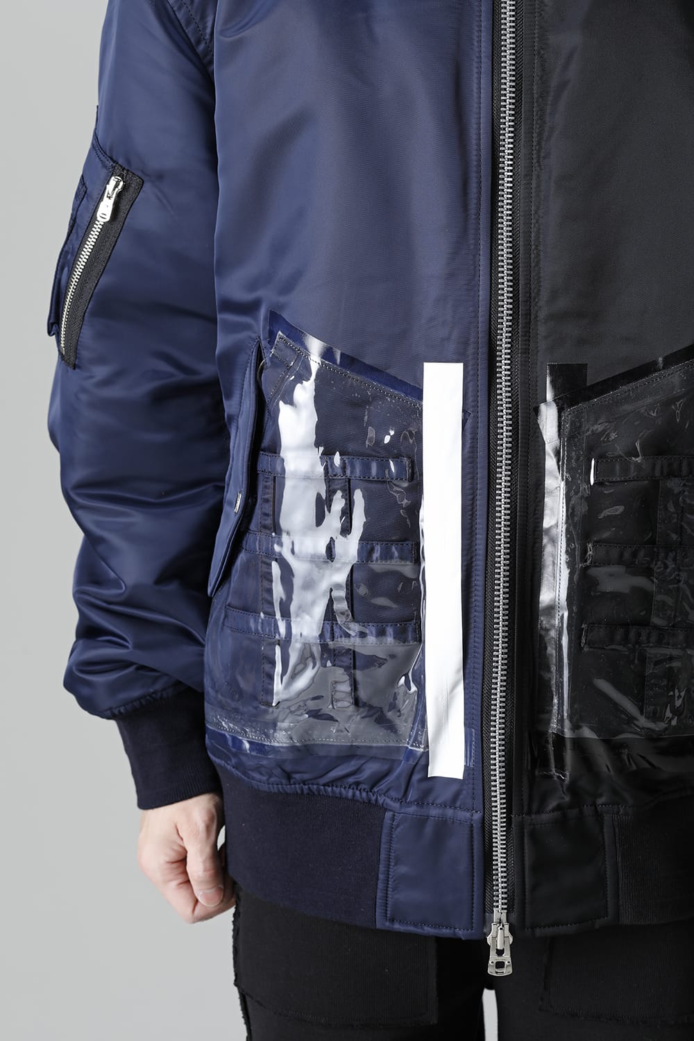 Oversized Two-tone Flight jacket. Black × Navy