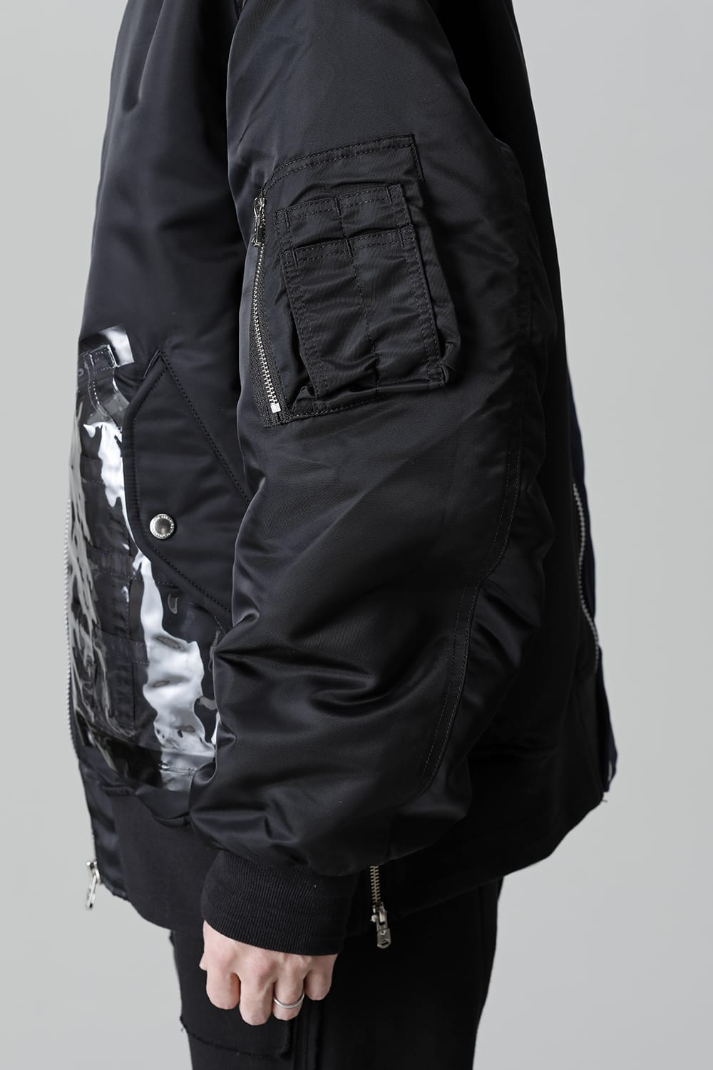 Oversized Two-tone Flight jacket. Black × Navy