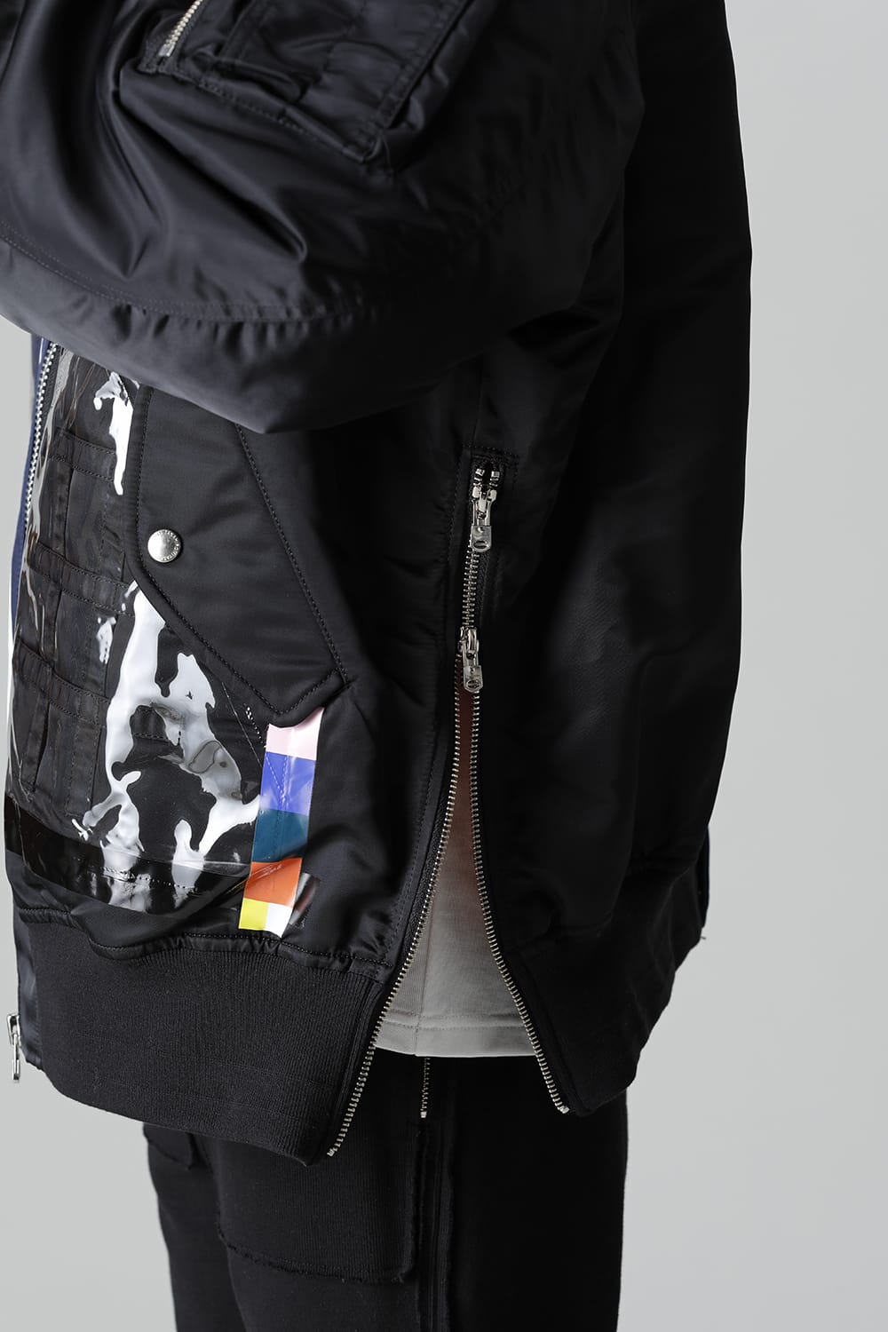 Oversized Two-tone Flight jacket. Black × Navy