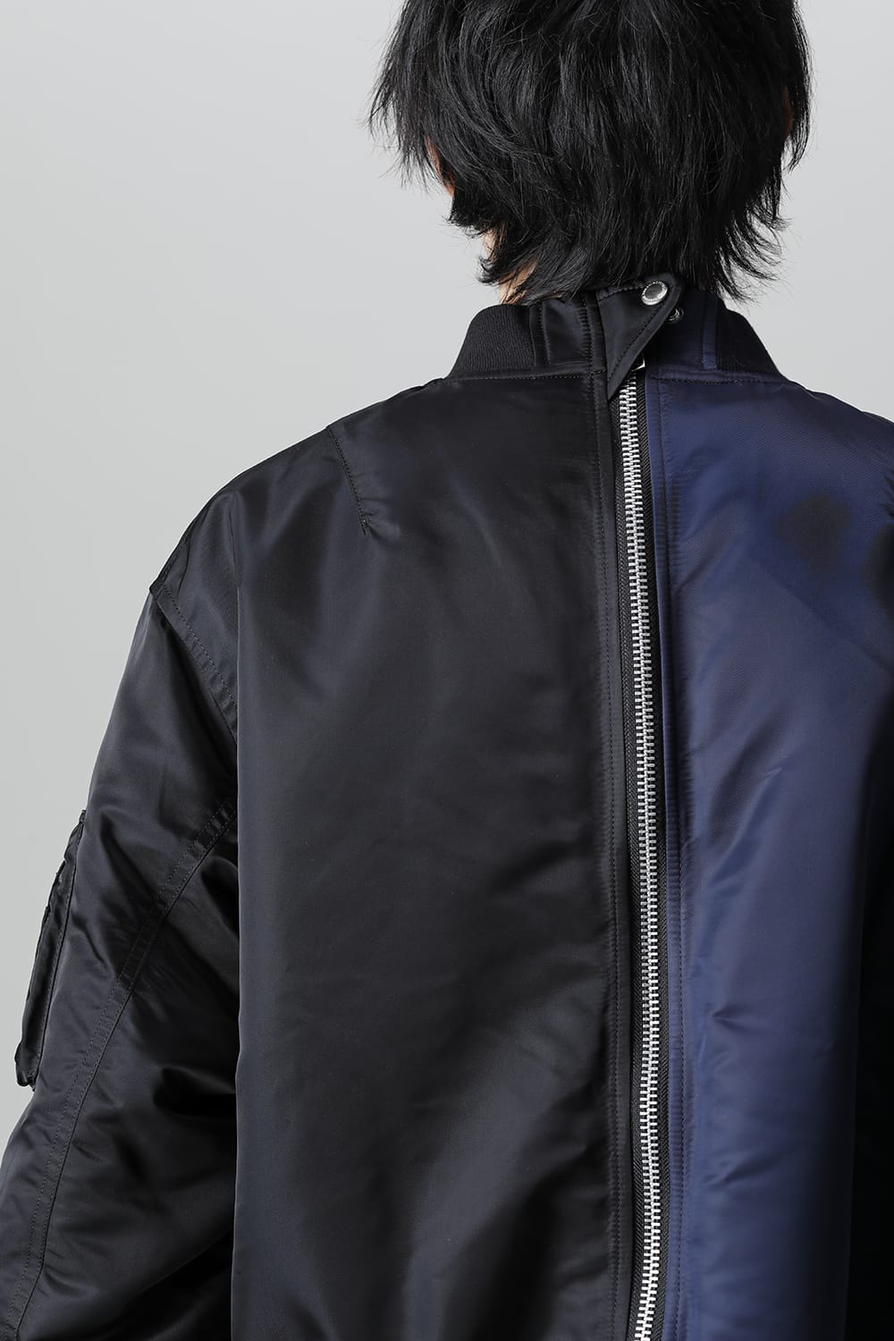 Oversized Two-tone Flight jacket. Black × Navy