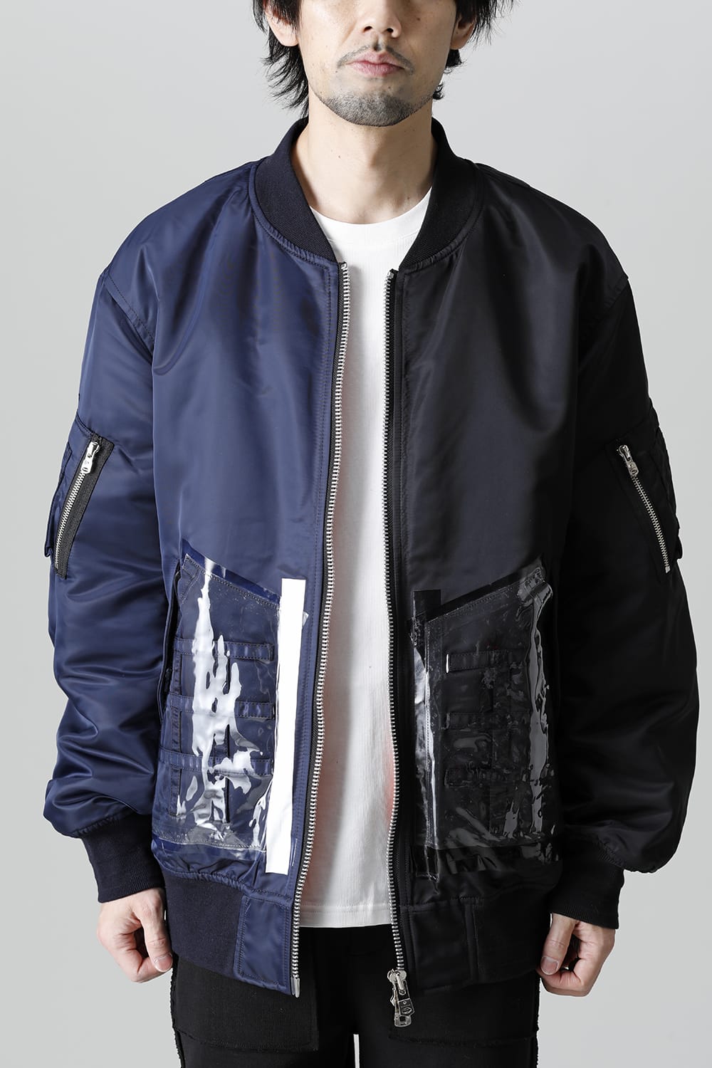 Oversized Two-tone Flight jacket. Black × Navy