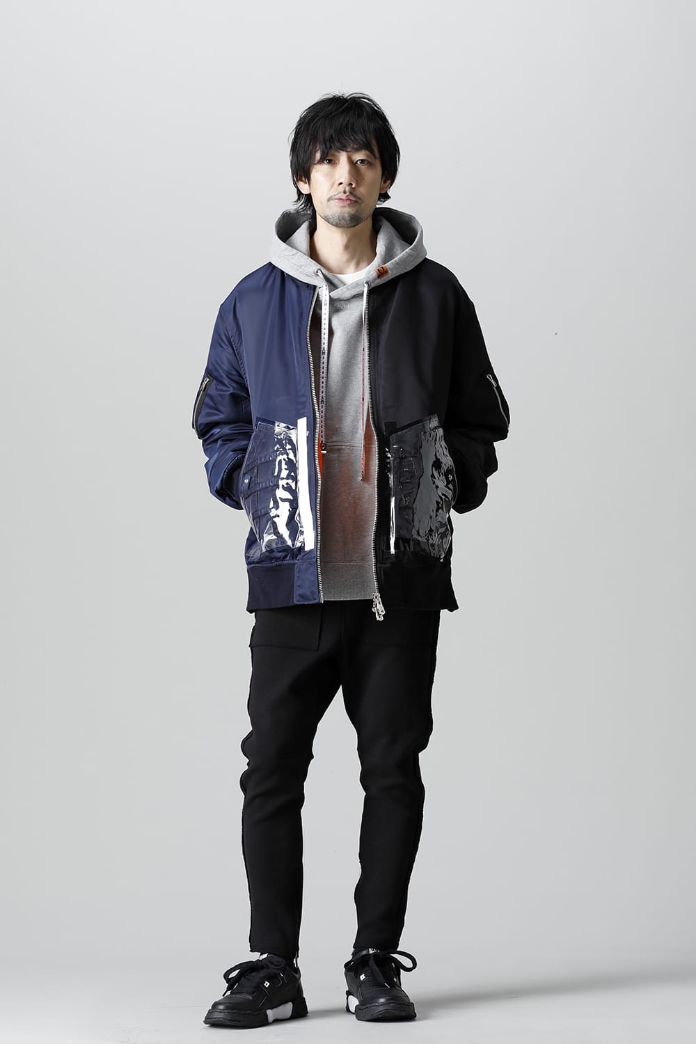 Oversized Two-tone Flight jacket. Black × Navy