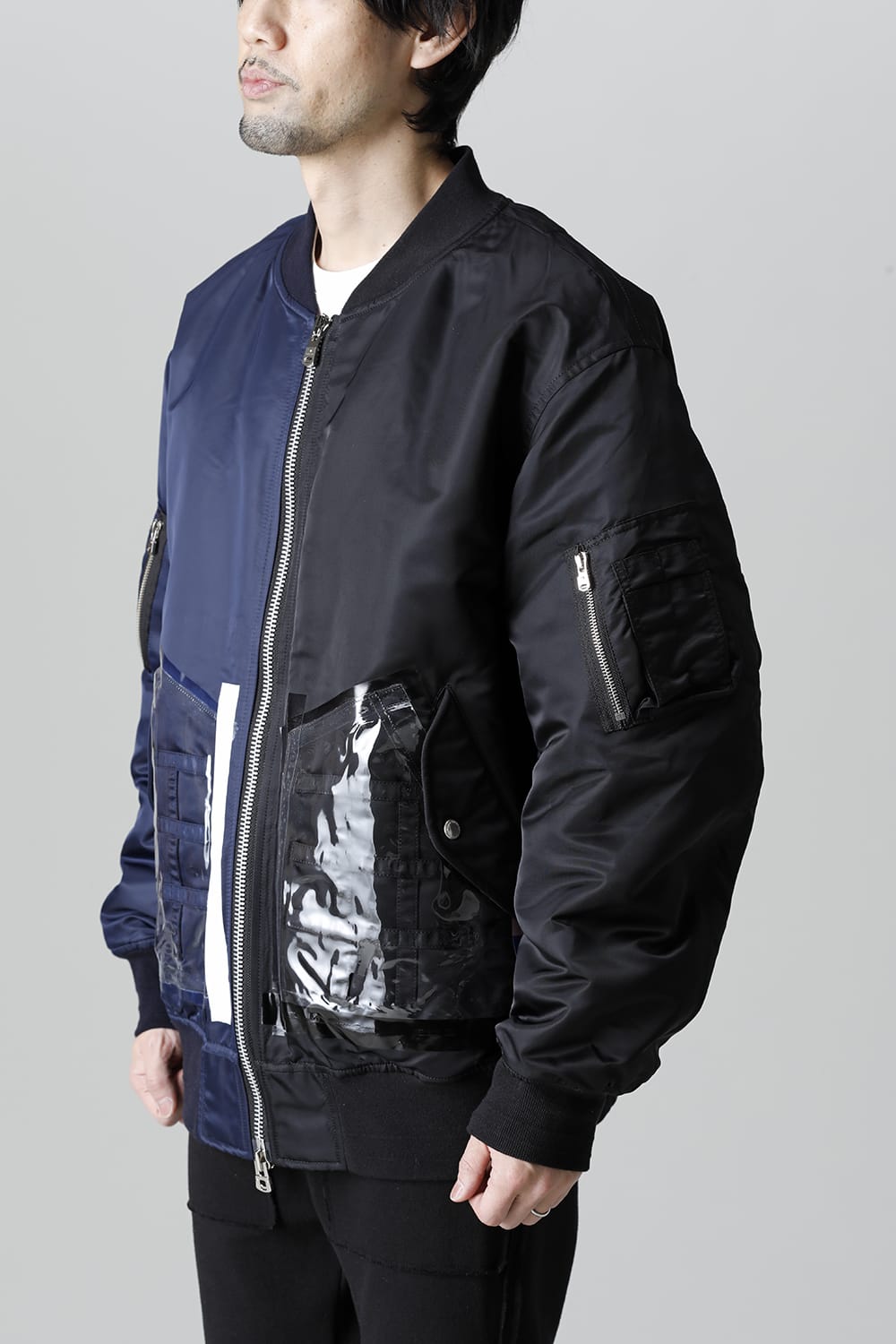 Oversized Two-tone Flight jacket. Black × Navy