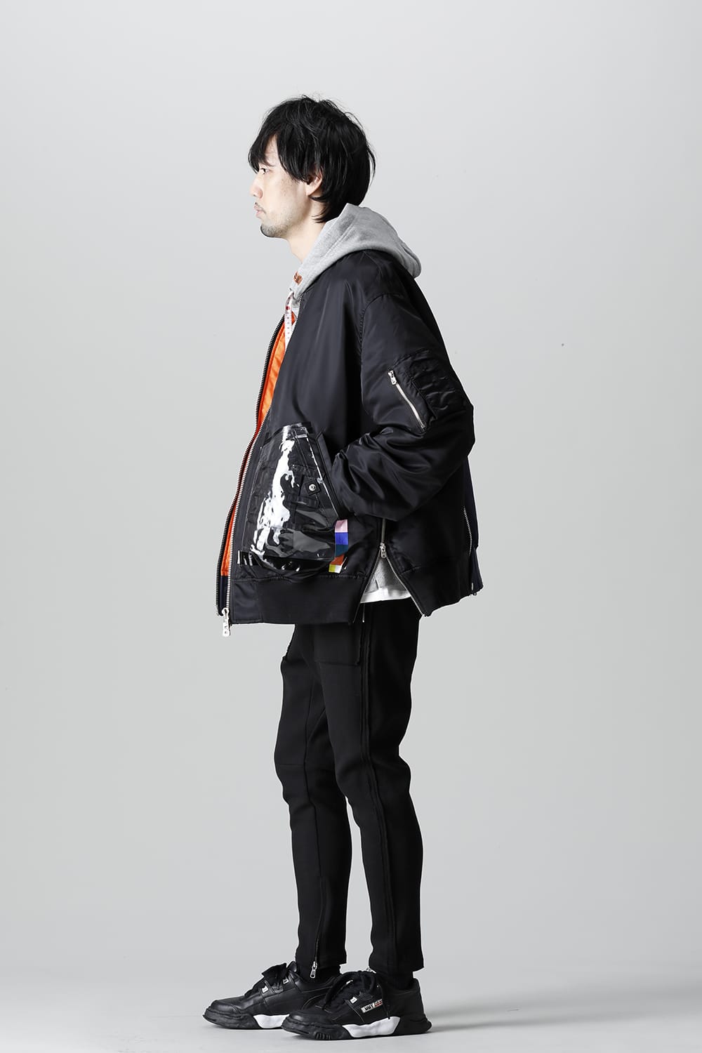 Oversized Two-tone Flight jacket. Black × Navy