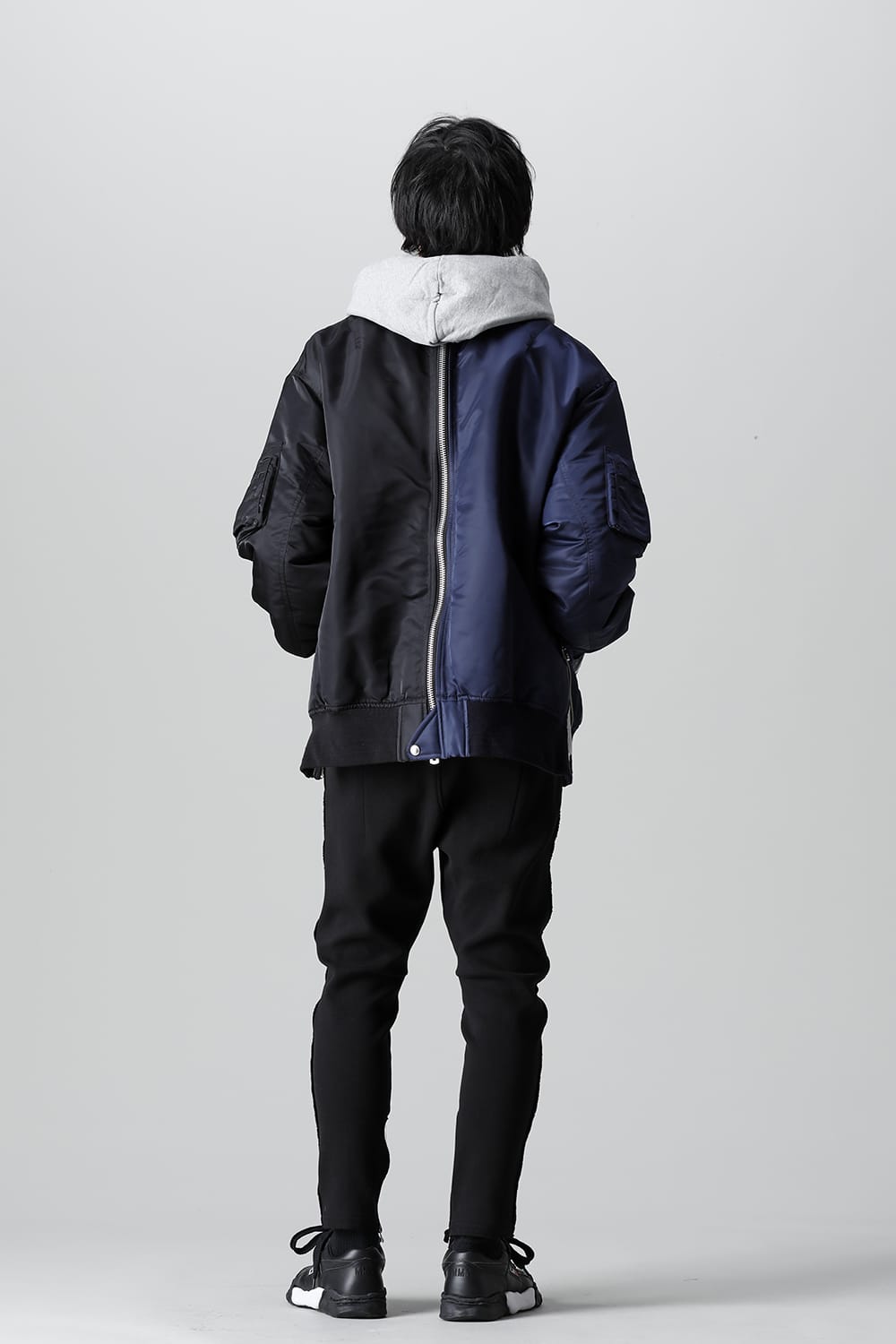 Oversized Two-tone Flight jacket. Black × Navy