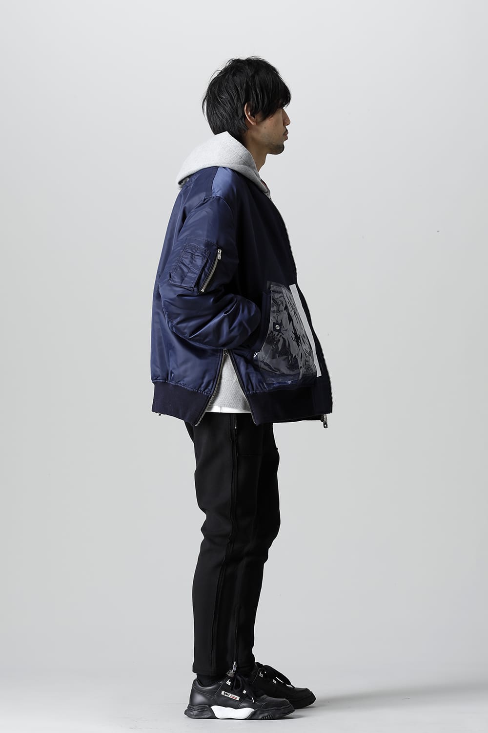 Oversized Two-tone Flight jacket. Black × Navy