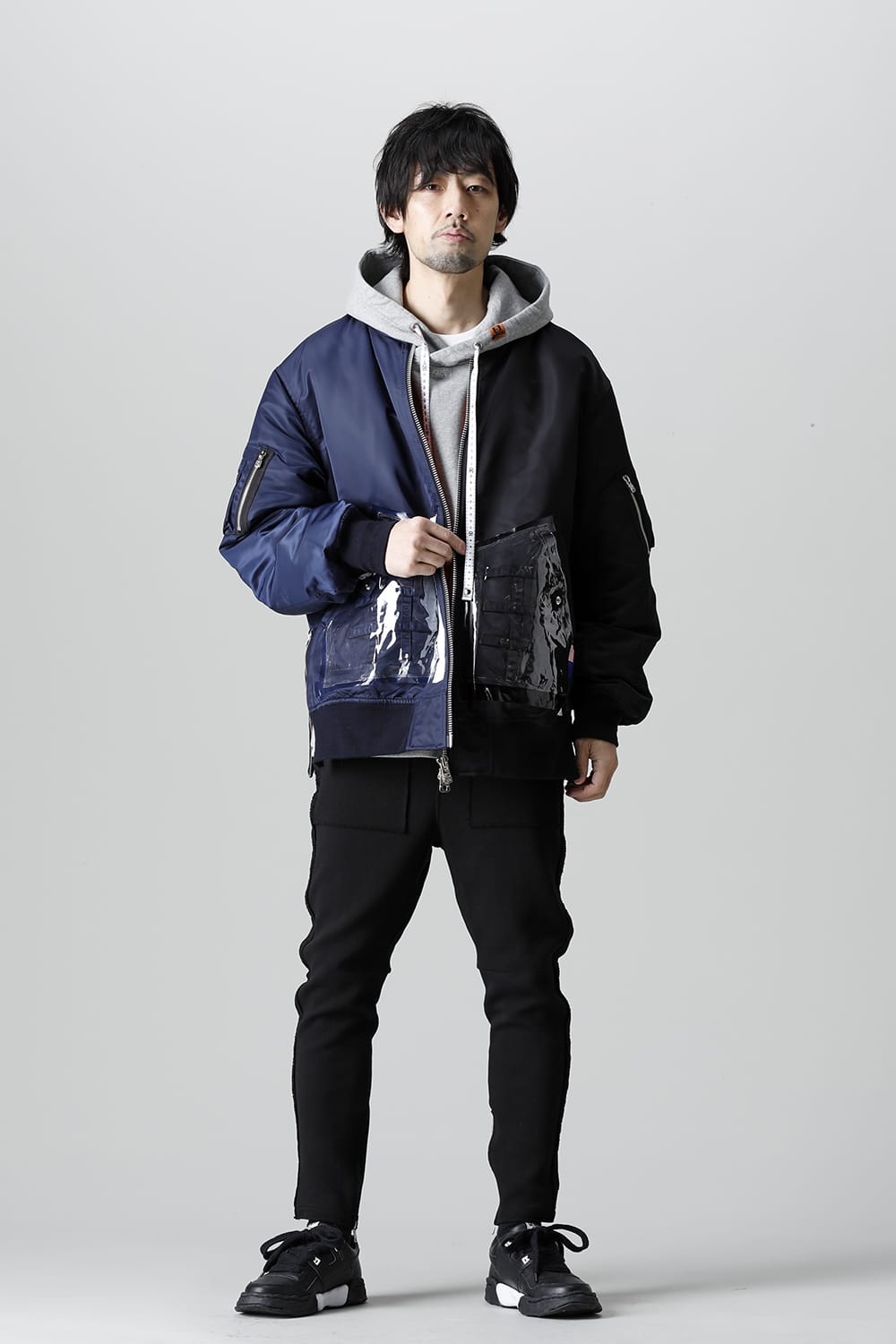 Oversized Two-tone Flight jacket. Black × Navy