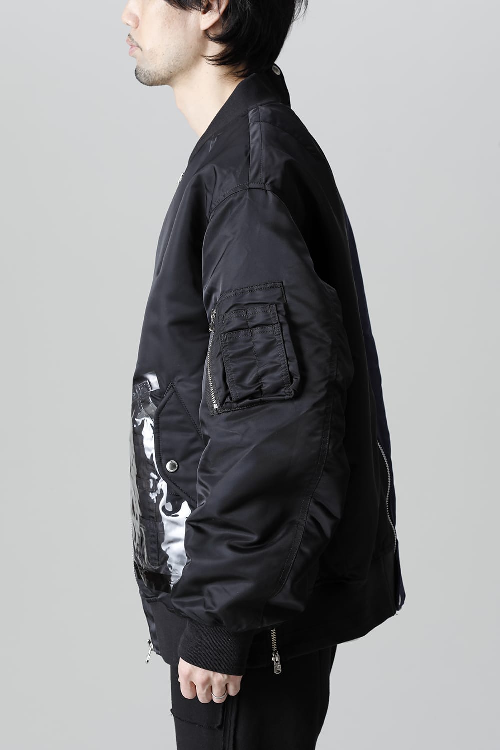 Oversized Two-tone Flight jacket. Black × Navy