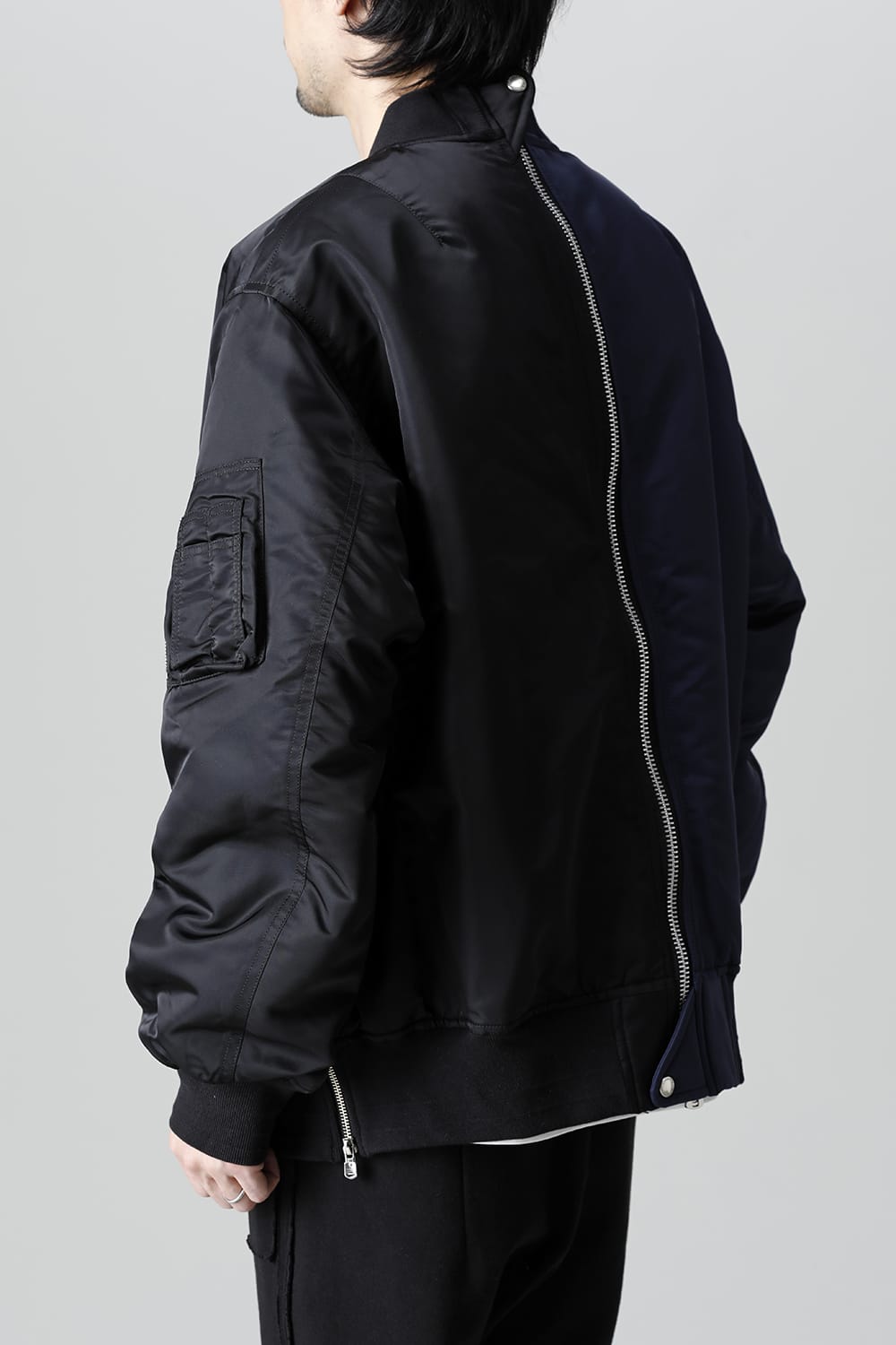 Oversized Two-tone Flight jacket. Black × Navy
