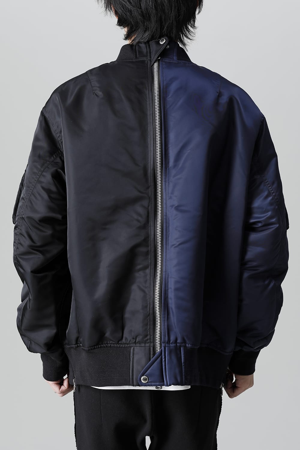 Oversized Two-tone Flight jacket. Black × Navy