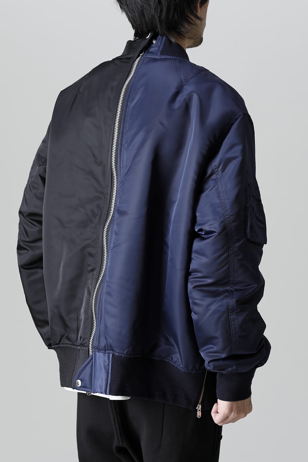 Oversized Two-tone Flight jacket. Black × Navy