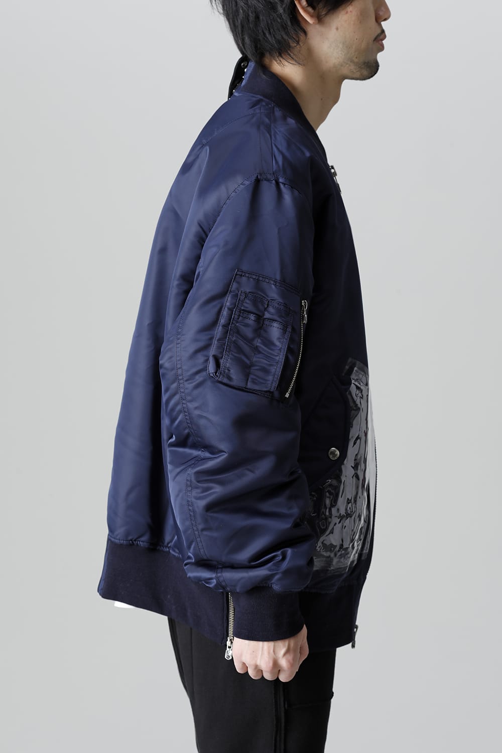 Oversized Two-tone Flight jacket. Black × Navy
