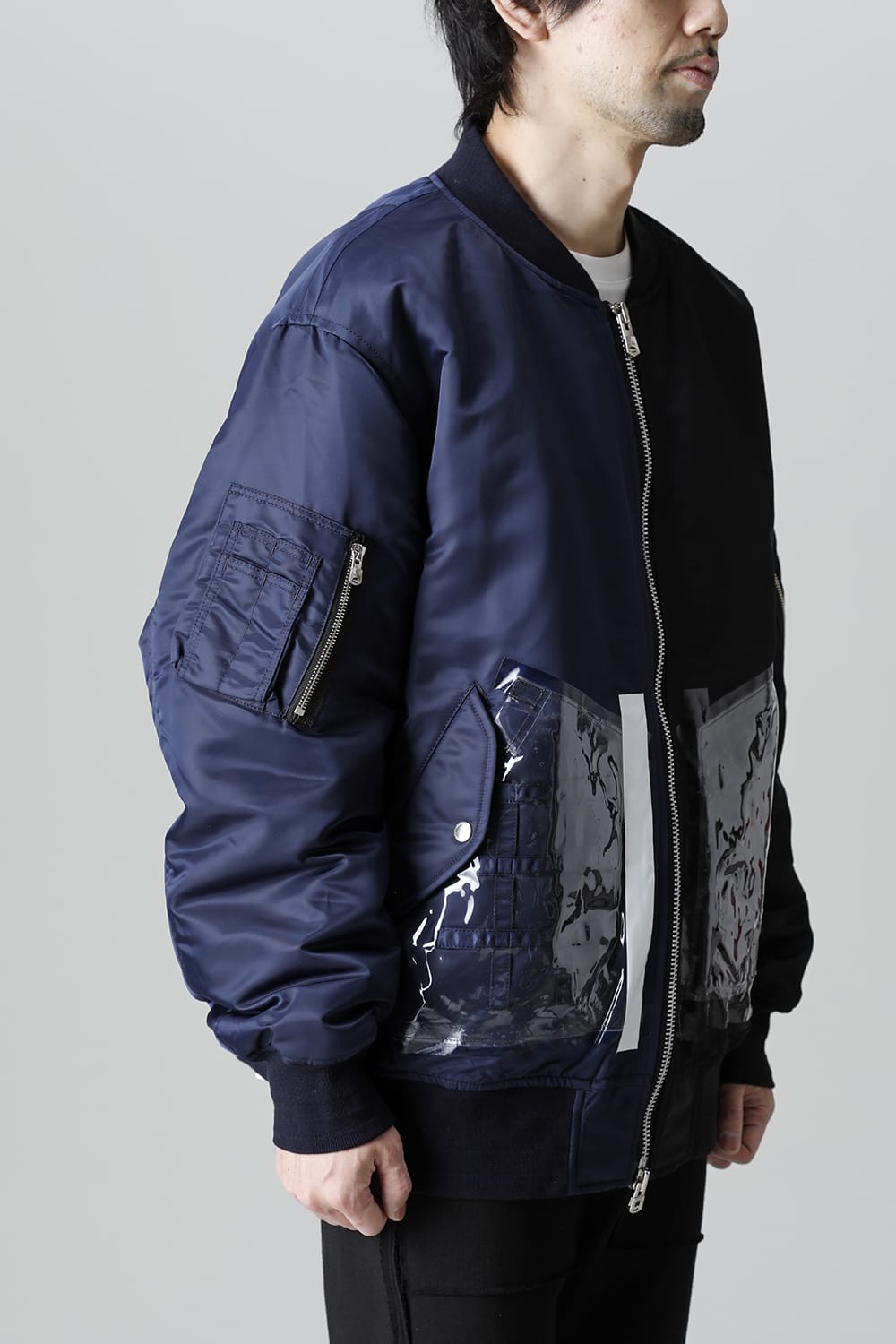 Oversized Two-tone Flight jacket. Black × Navy